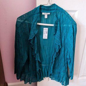 Green Lace Ruffled Front and Bottom Sweater SZ 18W